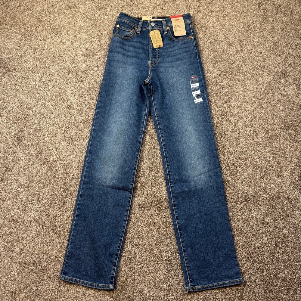 Levi's Ribcage Straight Jeans Full Length NWT 25x32 Women's Buttonfly High Rise